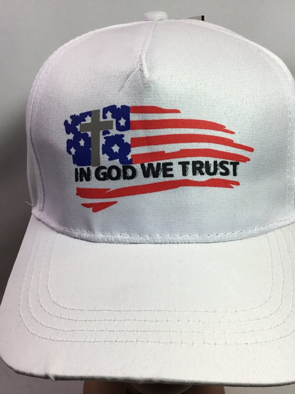 In God We Trust Hat Cap Snap Back One Size White Men's USA Flag Patriotic NWOT